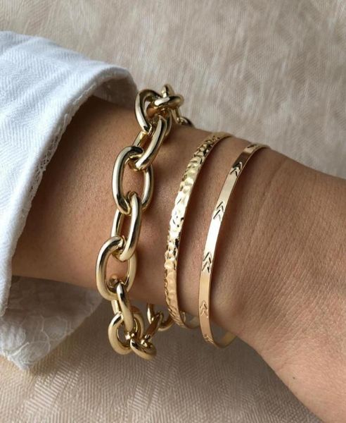 

bangle retro gold thick chain bracelet for women with metal geometric alloy combination set jewelry whole6898021, Black