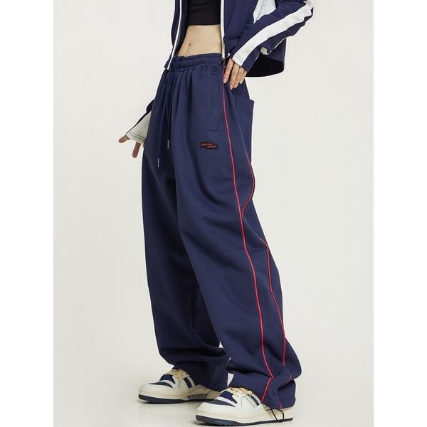 

men's pants spring and autumn style retro striped straight trousers men women drape wideleg casual allmatch sports pants 230512, Black
