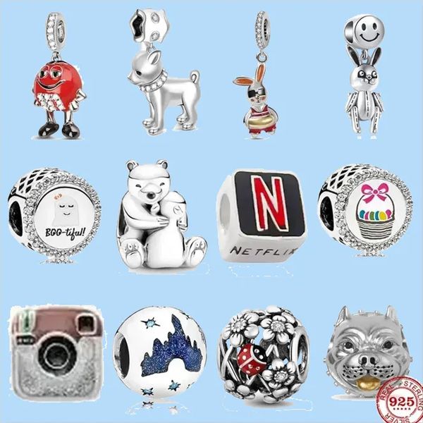 

925 sterling silver charms for pandora jewelry beads rabbit spiritual garden beads, Black