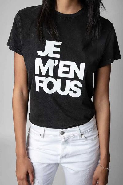 

23ss zadig voltaire women designer t shirt summer cotton new slogan letter printing fried color fried snow wash short sleeved fashion, White