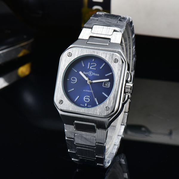 

high-quality 2023 fashion sports young men's br brand luxury watch three-pin quartz watch steel belt calendar function accurate timing, Slivery;brown