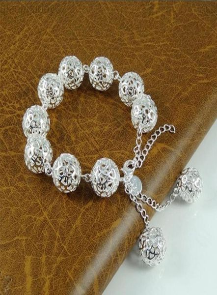 

new 2021 fashion 925 silver hollow round ball charm bracelets for women fashion jewelry necklace bracelet l2208082058453, Black