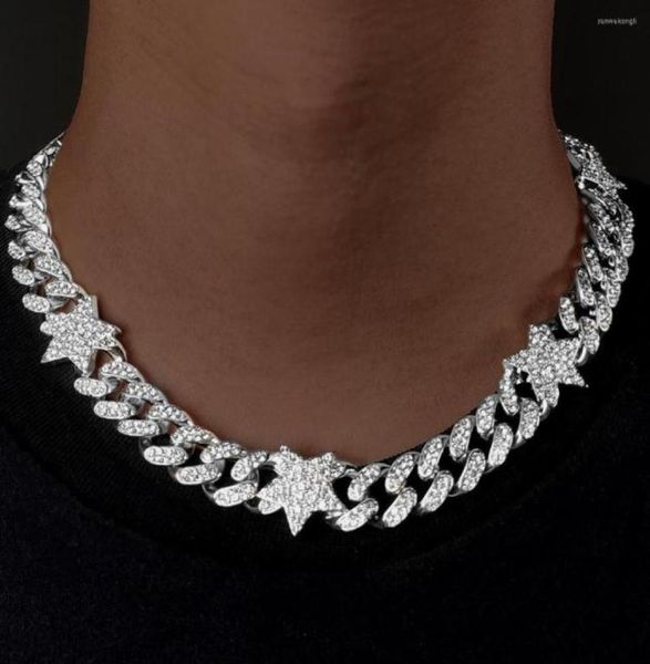 

chains 13mm iced out paved rhinestone star cuban chain necklace for women men bling miami link choker fashion jewelry3311806, Silver