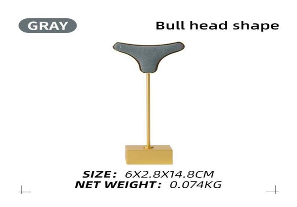 

jewelry pouches bags gray bull head shaped microfiber metal display stand for femal earring necklace show bracket jewellery organ3143050, Pink;blue