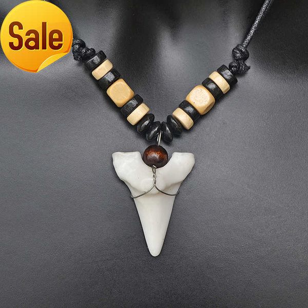 

fy002 hawaii surfer jewelry handmade imitation shark teeth pendant new zealand maori tribal bone choker women's men's necklace, Silver