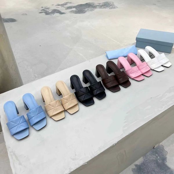 

designer sandals quilted nappa sandal soft suede leather slippers triangle slipper casual high heels size 35-43, Black