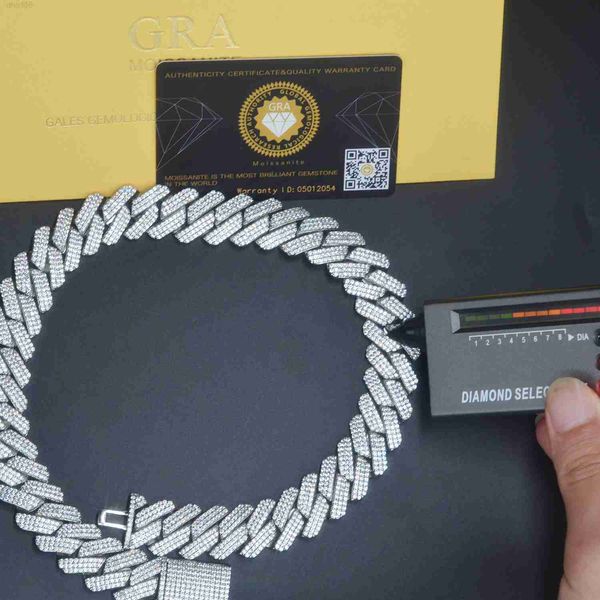 

hip hop jewelry 20mm iced out cuban link chain 925 silver 3 row full diamond 18k gold vvs moissanite cuban bracelet