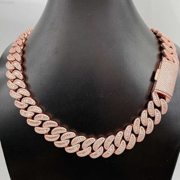 

2023 new hip hop necklace wholesale 925 sterling silver moon shape 18mm baguette vvs moissanite real cuban link chain