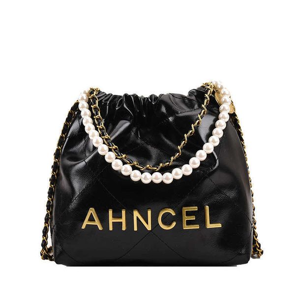 

designers bag handbag spring new fashion line textured car sewing pearl chain shoulder women's popular oblique cross bucket bag for wom
