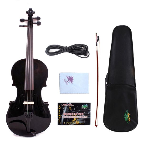 

black 4/4 electric acoustic violin maple+spruce nice sound case&bow#ev1
