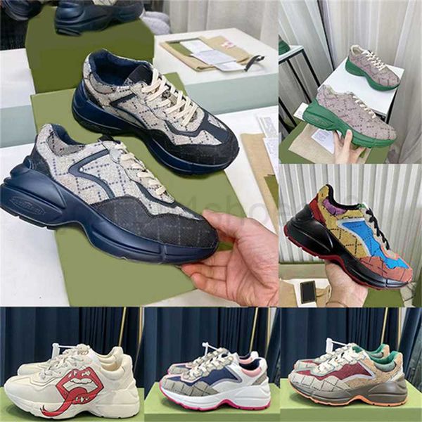 

luxury designer rhyton shoes beige men sneakers vintage chaussures ladies trainers strawberry wave mouth sneaker dad shoe size 35-46 5.0