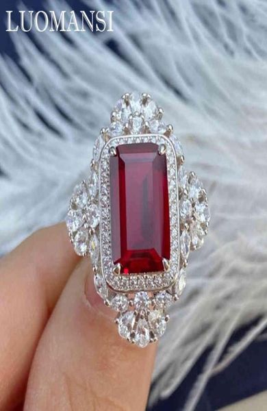 

luomansi vintage square human blood ruby ring 100925 sterling silver au750 18k gold woman party high jewelry2728047