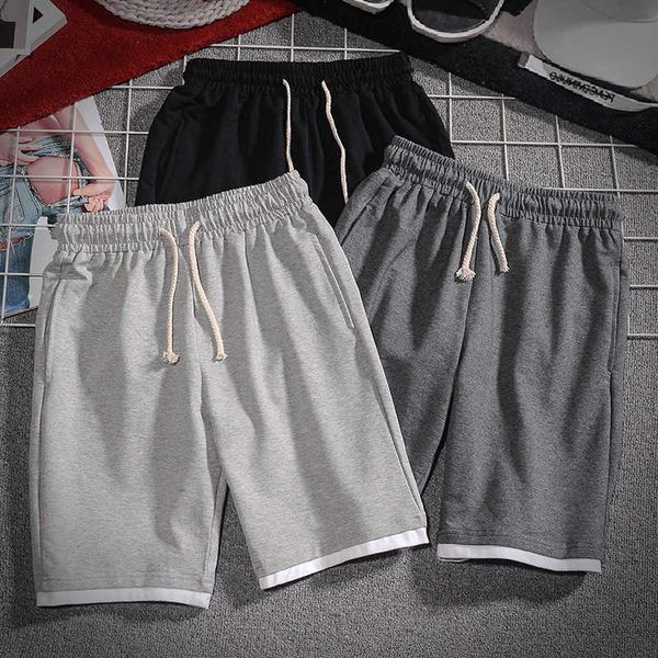 

men's shorts summer youth trend sports korean cotton drawcord solid beach casual 5-point pants fashion, White;black
