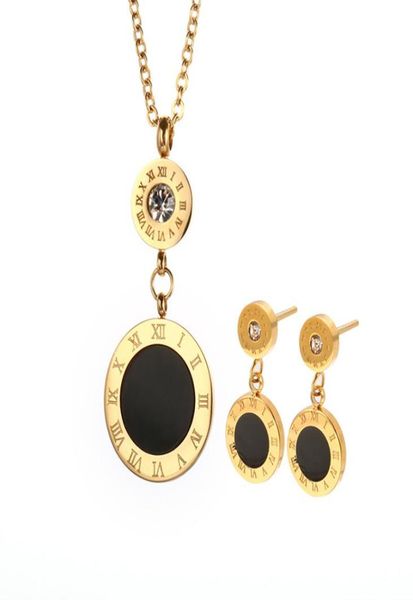 

fashion black round stainless steel jewelry set vintage gold color roman numeral wedding for women whole 2207188990950, Silver