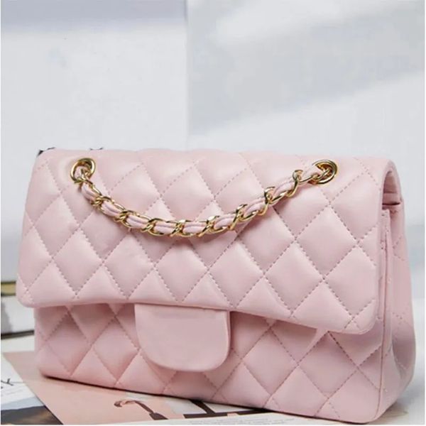 

pink designer shoulder bag crossbody purse check tote bag chain evening clutch flap bags sheepskin leather wallet thread solid hasp square w