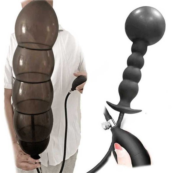 

toy massager expansion diameter 14cm inflatable anal plug with 5 beads built-in silicone column huge butt ass dilator