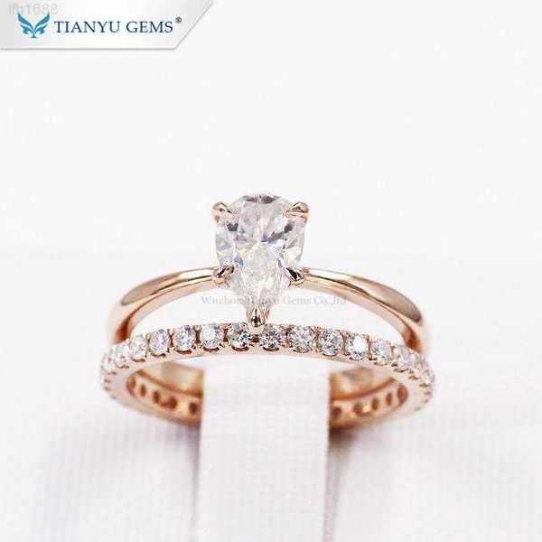 

tianyu custom fine jewelry 14k 18k solid rose gold wedding engagement ring set for women with pear brilliant diamond moissanite, Silver