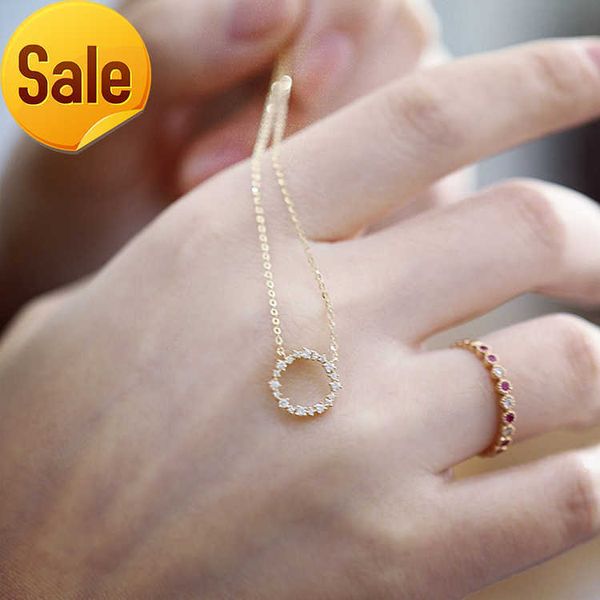 

fashion jewelry 2020 14k gold plated sterling silver women circle zircon necklace