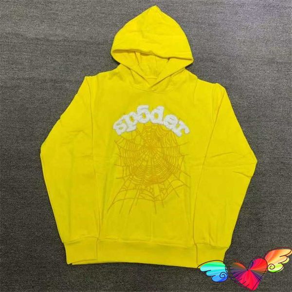 

men's hoodies fashion sp5der 555555 sweatshirts designer 2023fw yellow hoodie men women white puff print young bandit spider web graphi, Black