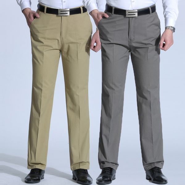 

men's pants spring and summer brand trousers middleaged men thin casual solid color loose high waist man trouser 230512, Black