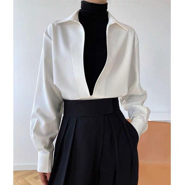 

shirts qweek vintage blouses harajuku white blue shirts loose elegant female office wear women no buttons vneck autumn clothes