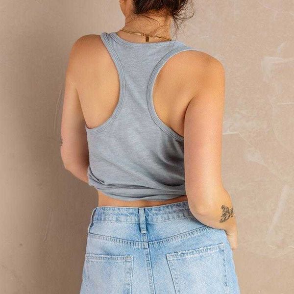 

summer solid color u neck tanks vest womens polyester casual top, White