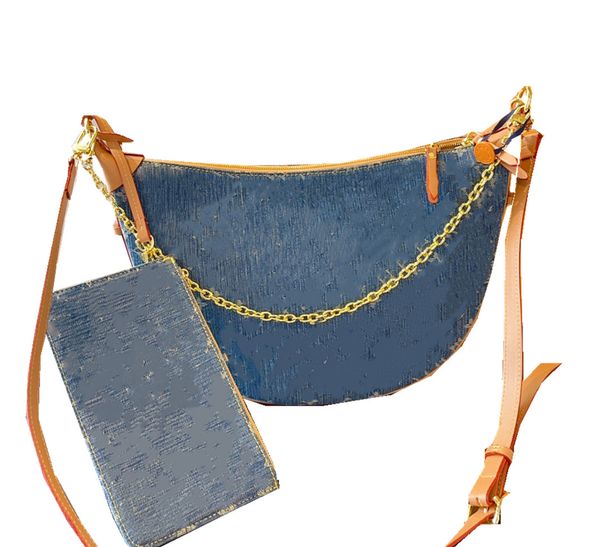 

women's new shoulder bag designer denim chain bag pea shaped mother child bag with small bag