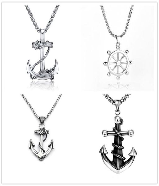 

chains stainless steel sea anchor sailor men necklaces chain pendants punk rock hip hop unique for male boy fashion jewelry gifts1980594, Silver