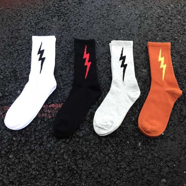 

stripe hiphop man cotton socks men wholesale compression lightning pattern skateboard fashion funny harajuku couple hipster, Black