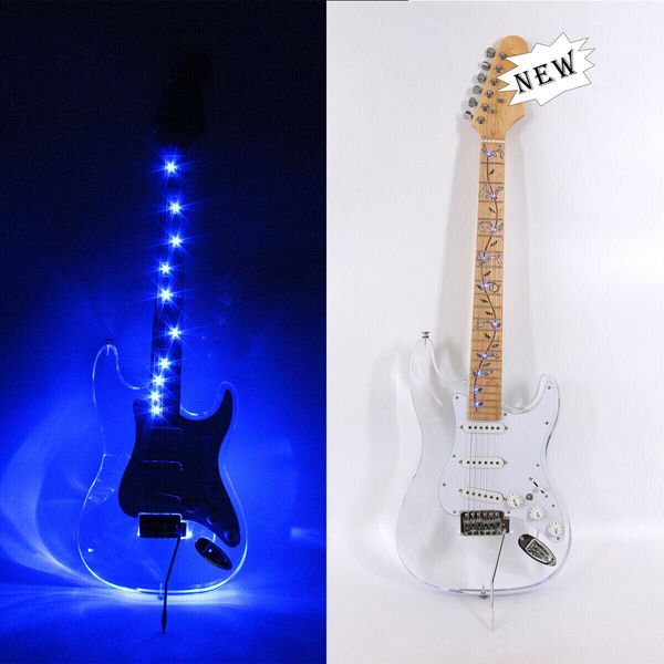 

custom led light electric guitar acrylic body maple neck sss pickup nice tone