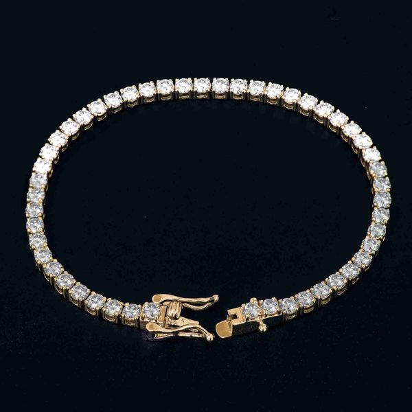 

real gold tennis bracelet 10k 14k 18k 2mm moissanite prong setting tennis chain 6-9 inch hiphop style men's bracelet, Silver