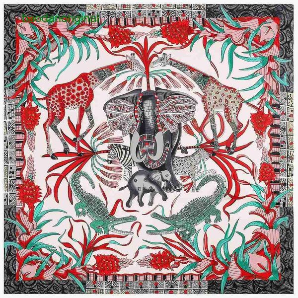 

hemres designer scarves 130cm forest conference elephant women's twill silk shawl headband square scarf k22s, Blue;gray