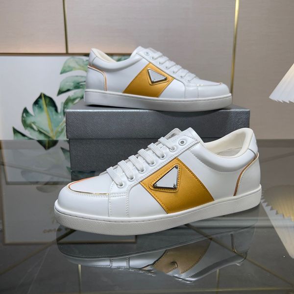 

man woman downtown leather sneakers sporty shoes white black blue red casual shoe rubber sole trainer triangle logo sneaker 06