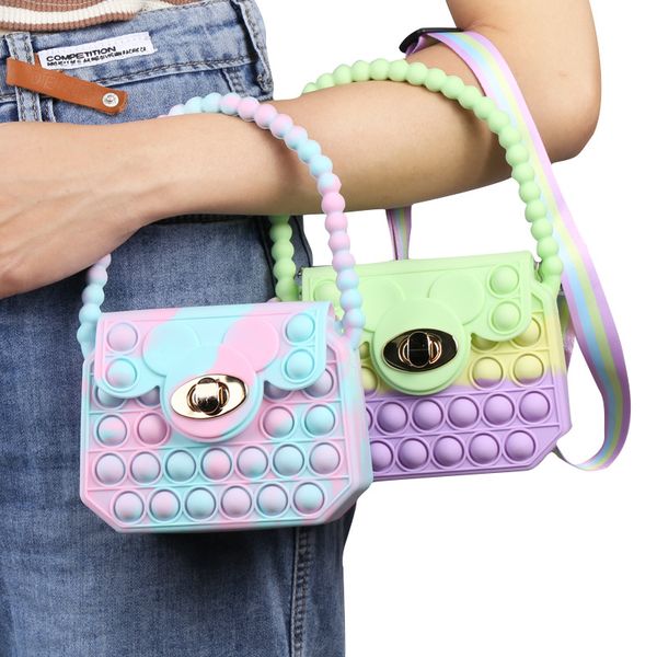 

decompression toys bubble pop toy bag silica gel handbag flip cover single shoulder bag press puzzle bag, Black