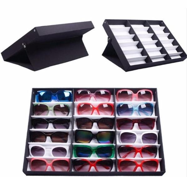 

18 girds glasses storage display case box eyeglass sunglasses optical display organizer frames spectacles tray8438884, Black;white