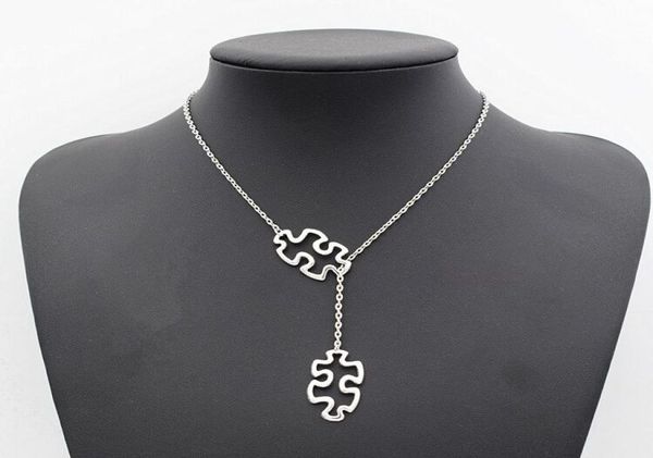 

fashion tibetan silver autism jewelry awareness jigsaw double puzzle piece pendant adjustable necklace gifts5345682