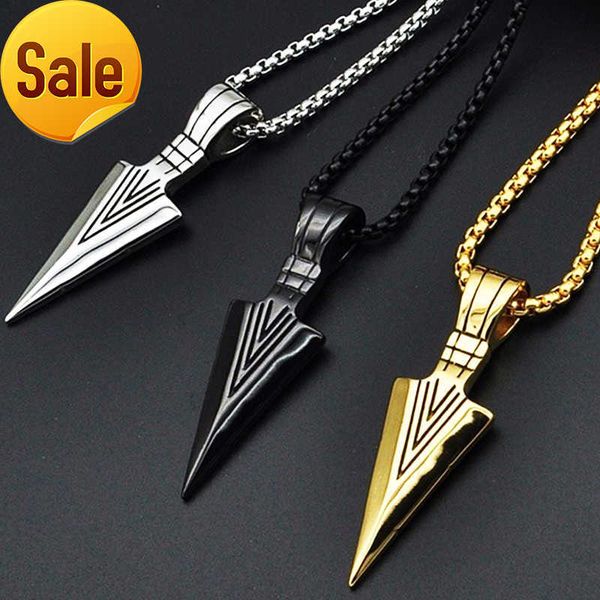 

fashion men's gold arrow long chain necklace male silver pendants necklaces personality punk hip hop jewelry