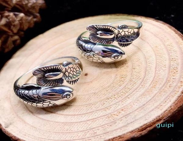 

rings s925 silver accessories trend fish simple personality net red cool wind make old style ring2418494