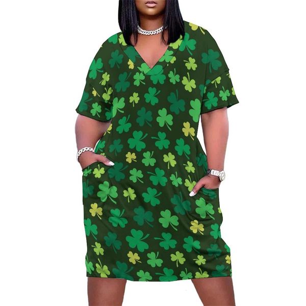 

plus size dresses st patricks day v neck green shamrock street fashion summer cute casual ladies design size vestidos 230512, Black