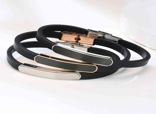 

stainless steel curved brand microfiber leather bracelet black rose color men039s cord jewelry2444876