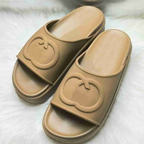 

women slide sandals interlocking g slippers designer summer platform rubber lady mule shoes, Black