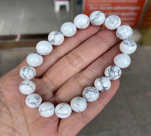 

natural stone white howlite bracelets handmade yoga mala healing for women men elastic rope fashion energy jewelry4064553, Black