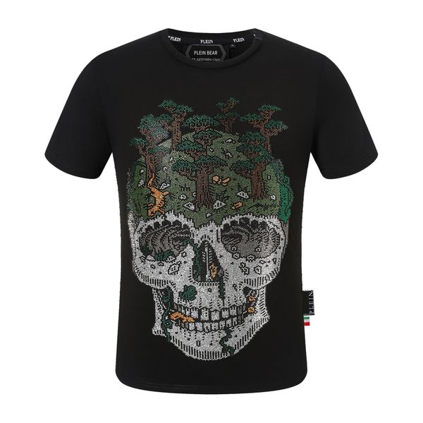

plein bear t shirt mens designer tshirts brand clothing rhinestone pp skulls men t-shirt round neck ss skull hip hop tshirt tees 161290, White;black