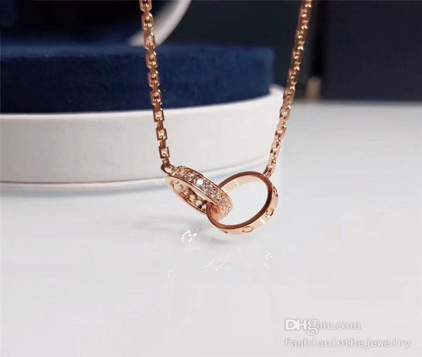

fashion necklace designer jewelry luxury party sterling silver double rings diamond pendant rose gold necklaces for women silver 92360178