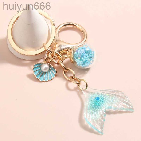 

selling marine mermaid keychain cute for women children drip oil gradient fish tail fish scale surface key ring pendant, Silver