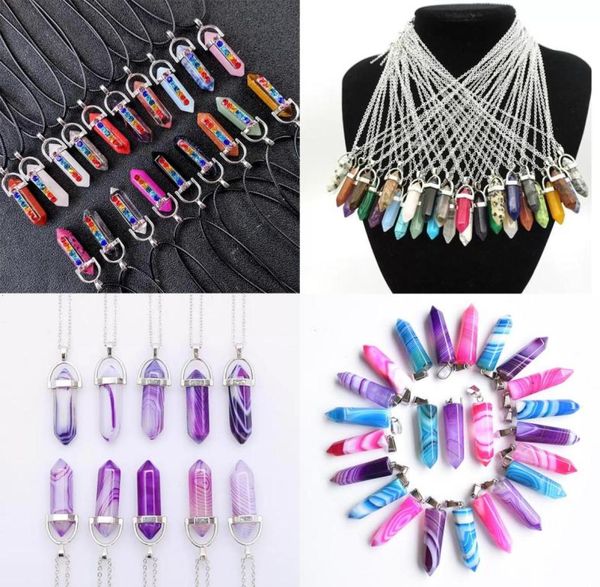 

pendulum chakra necklace jewelry healing crystal amethyst rose quartz bead point women men natural stone heart hexagon pendants le5678881, Silver