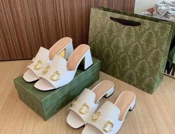 

designer princetown thick heel slippers genuine leather mules women loafers metal chain luxury casual shoe square head sandals with box, Black