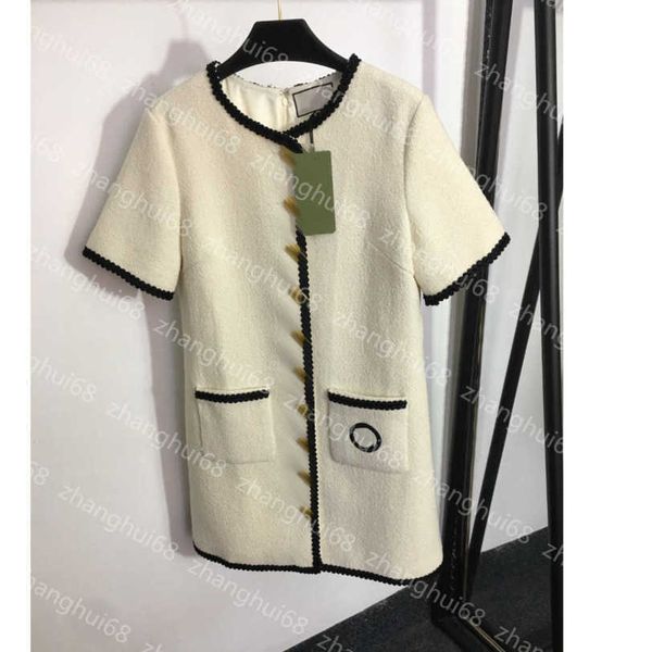 

23ss summer dress womens designer clothing women dresses gg embroidery pocket single breasted wool short sleeve dress womens clothing a1, Black;gray