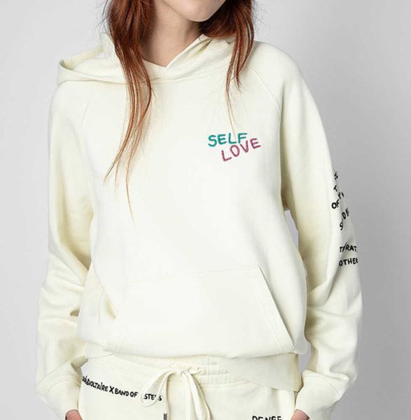 

zadig voltaire 23ss designer sweatshirt new pullover jumper little popular letter print on the back embroidery women fashion hoodies, Black