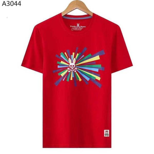 

psycho bunny 2023 summer new short sleeve t-shirt fashion brand versatile print skull rabbit pattern ribbed pure cotton jn6o btgy, White;black